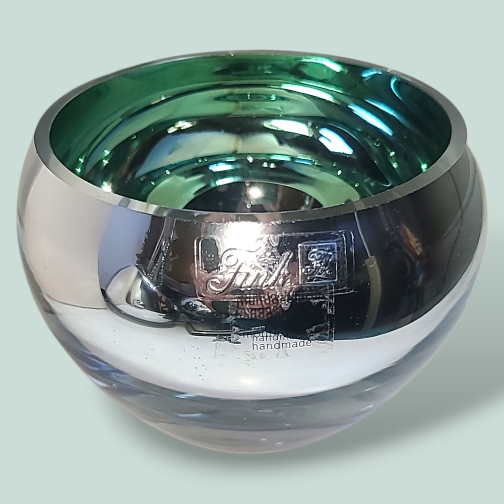 Fink Living COLORE Green Glass Tealight Candle Holder Flat Opening Modern
